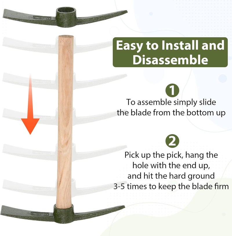 Lothee 8 Pcs Pick Mattock Hoe 14 Inch Heavy Duty Forged Garden Pick Axe with Non-Slip Handle Weeding Mattock Hoe Agriculture Hand Tools for Weeding Cultivating Camping or Prospecting - Image 5